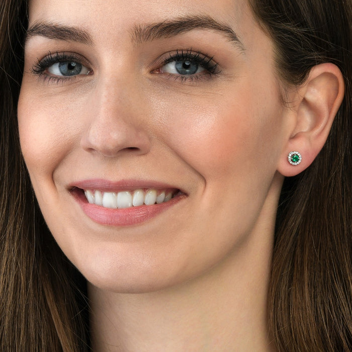0.33ct Emerald Earrings with Diamond Halo 9K White Gold