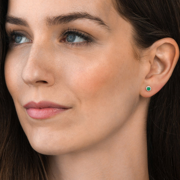 0.30ct Emerald Stud Earrings with Diamond Halo 9K White Gold