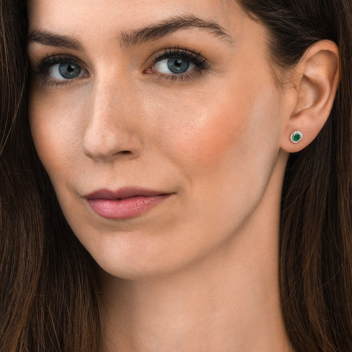 0.40ct Oval Emerald Earrings with Diamond Halo 9K White Gold
