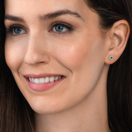 Pear Emerald Earrings with Diamond Halo 18K White Gold
