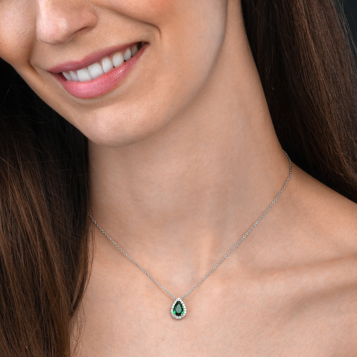 Sterling Silver Pear Shaped Green Pendant Necklace