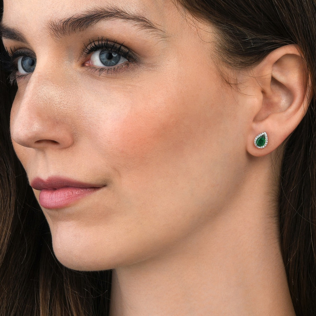 Sterling Silver Pear Shaped Green Stud Earrings