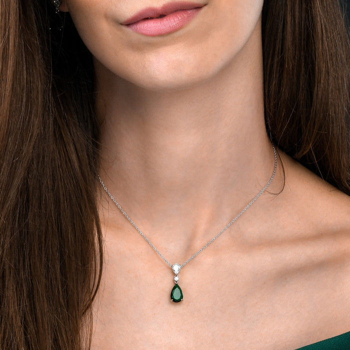 Sterling Silver Green Drop Pendant Necklace