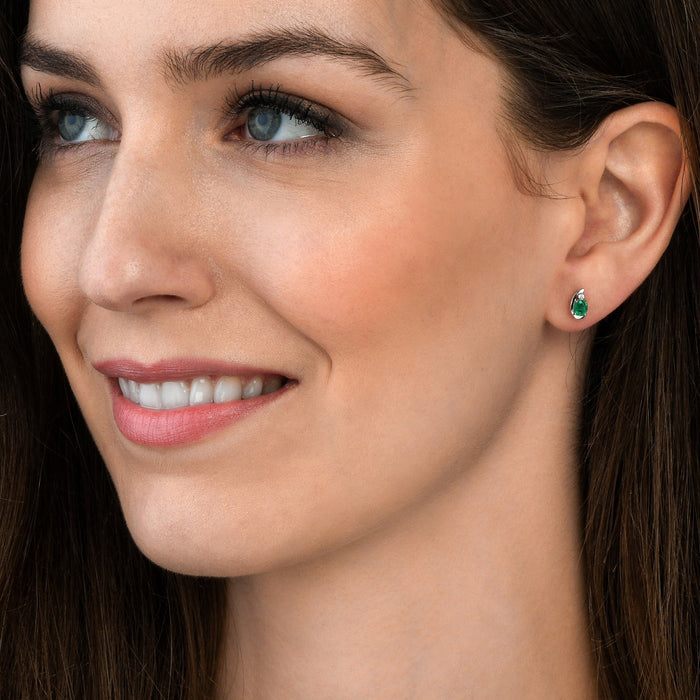 Emerald Stud Earrings with 0.03ct Diamonds 9K White Gold