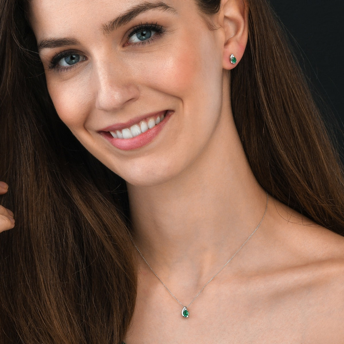 Emerald Stud Earrings with 0.03ct Diamonds 9K White Gold