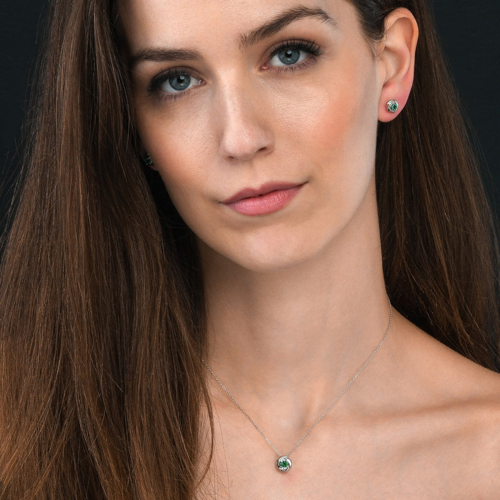 Emerald Pendant Necklace 4mm Round Emerald 9K White Gold