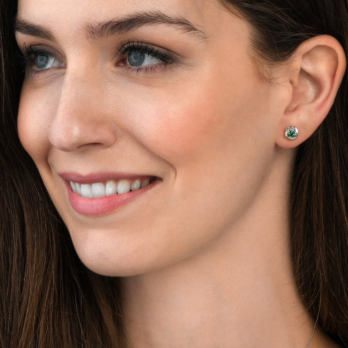 Knot Emerald Earrings 3.3mm Round Emerald in 9K White Gold