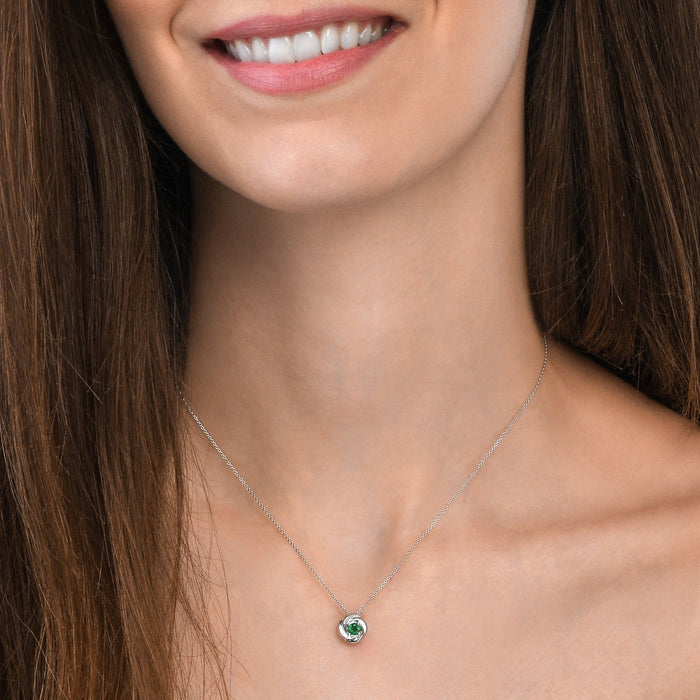 Emerald Pendant Necklace 4mm Round Emerald 9K White Gold