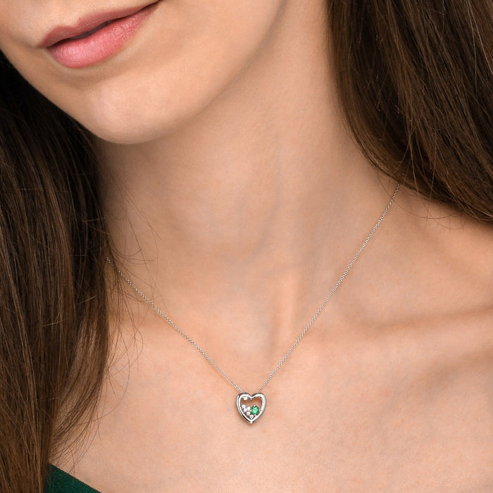 Heart Emerald Pendant Necklace with 0.07ct Diamonds 9K White Gold