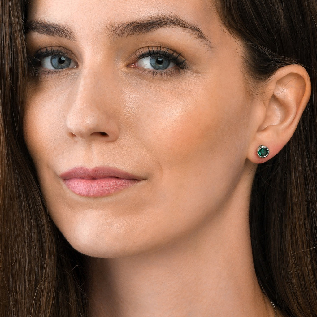 925 Sterling Silver Solitaire Green Stud Earrings