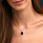 Sterling Silver Blue Double Rectangle Drop Pendant Necklace