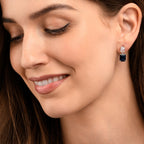Sterling Silver Double Rectangle Blue Dangle Earrings