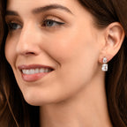 Sterling Silver Cubic Zirconia Double Rectangle Dangle Earrings