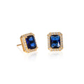 Gold Plated Sterling Silver Emerald Cut Blue Halo Stud Earrings