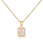 Gold Plated Sterling Silver Emerald Cut Cubic Zirconia Pendant Necklace