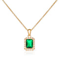 Gold Plated Sterling Silver Emerald Cut Green Pendant Necklace