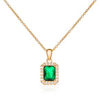 Gold Plated Sterling Silver Emerald Cut Green Pendant Necklace