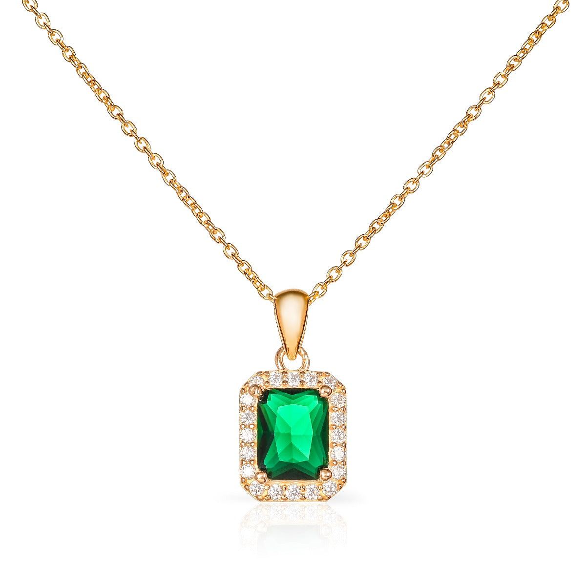 Gold Plated Sterling Silver Emerald Cut Green Pendant Necklace