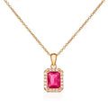 Gold Plated Sterling Silver Emerald Cut Pink Red Pendant Necklace