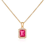 Gold Plated Sterling Silver Emerald Cut Pink Red Pendant Necklace