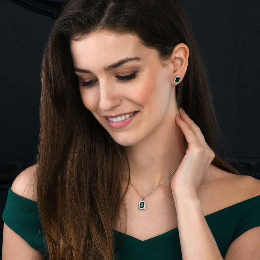 Sterling Silver Emerald Cut Green Pendant Necklace