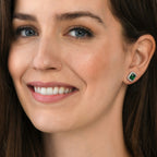 Sterling Silver Emerald Cut Green Halo Stud Earrings