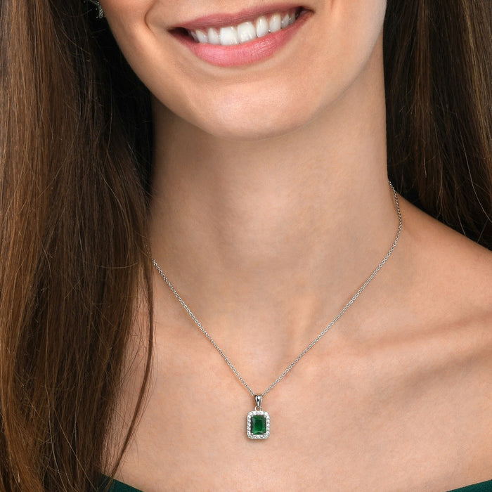 Sterling Silver Emerald Cut Green Pendant Necklace