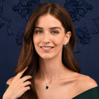 Sterling Silver Green Double Rectangle Drop Pendant Necklace