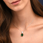 Sterling Silver Green Double Rectangle Drop Pendant Necklace