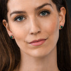 Sterling Silver Square Shaped Green Stud Earrings
