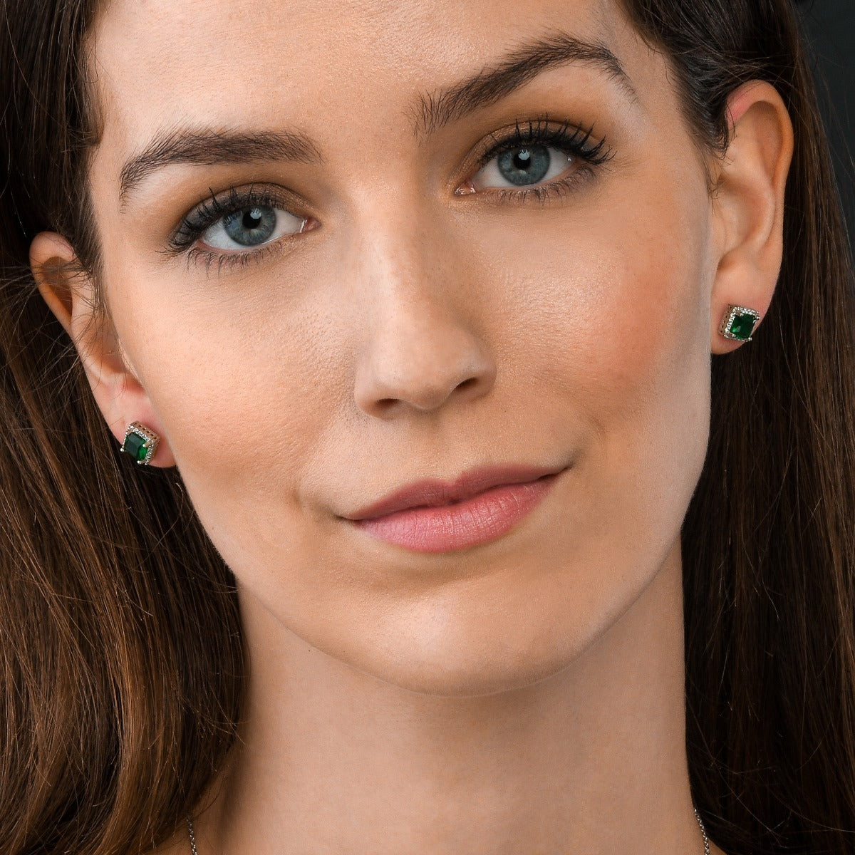 Sterling Silver Square Shaped Green Stud Earrings