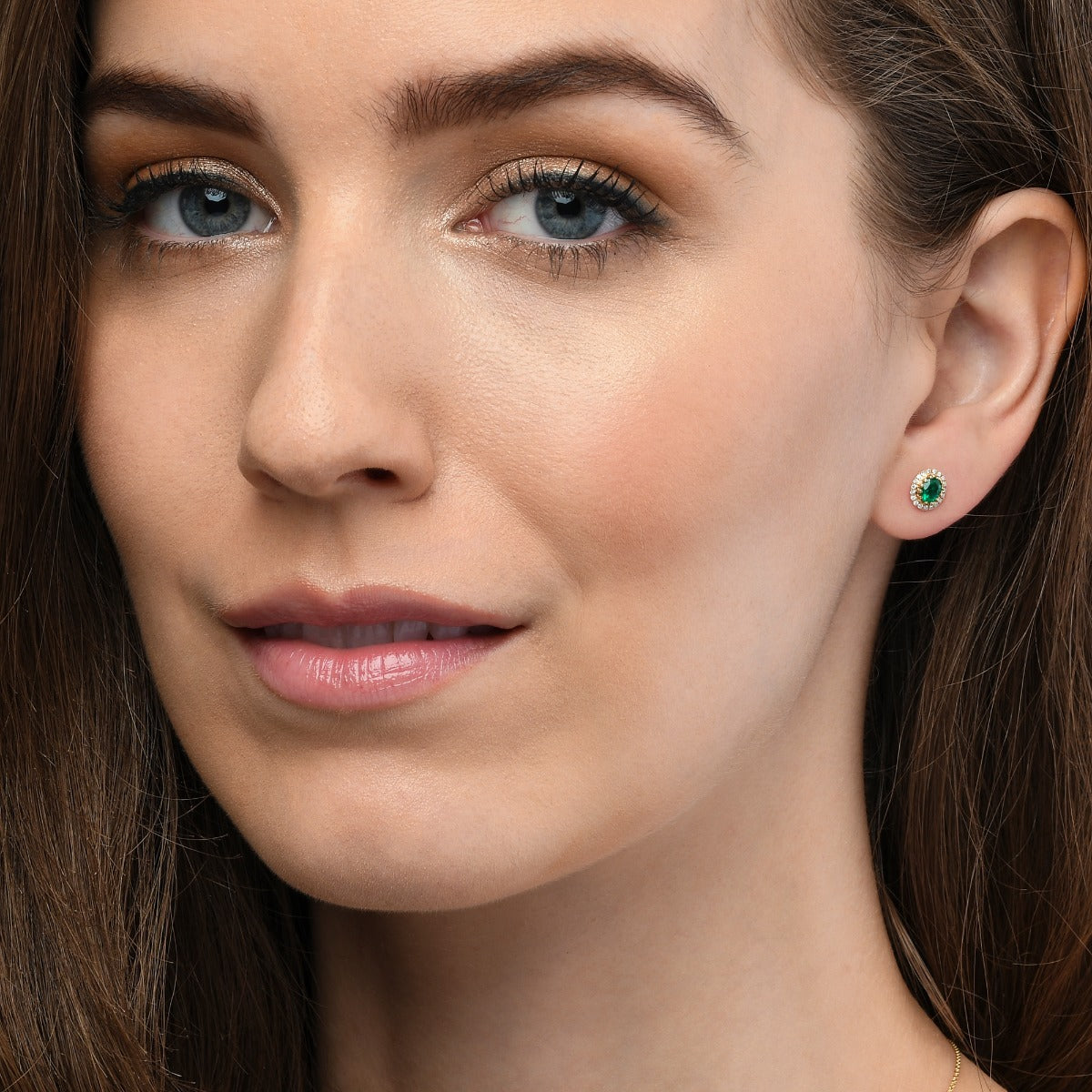0.40ct Oval Emerald Earrings with Diamond Halo 18K Yellow Gold