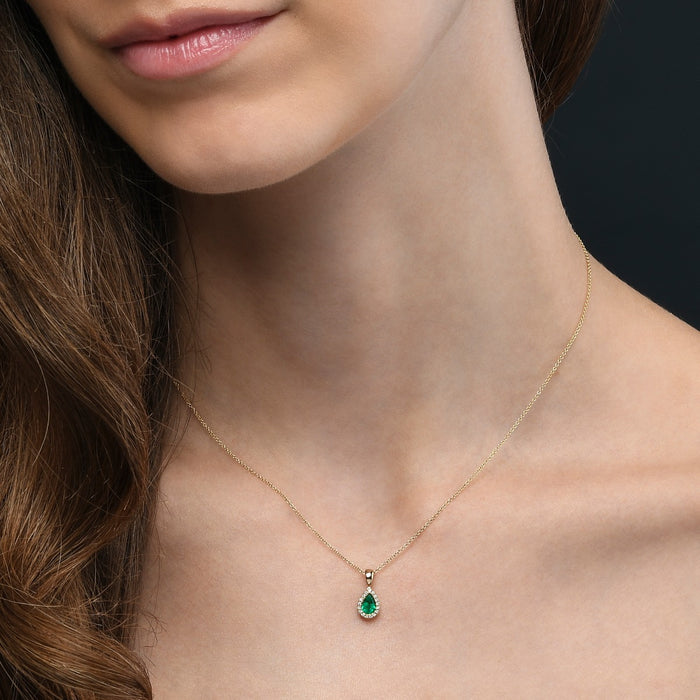 0.38ct Emerald Pendant Necklace 0.05ct Diamond 18K Yellow Gold