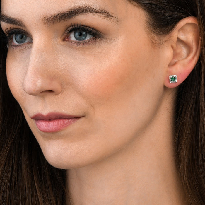 0.40ct Emerald Earrings with Diamond Halo 18K White Gold