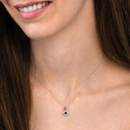 0.27ct Emerald Pendant Necklace 0.06ct Diamond 9K White Gold