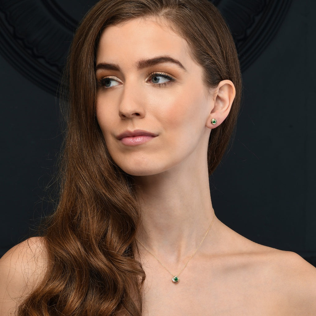 Emerald Pendant Necklace 4mm Round Emerald 9K Yellow Gold