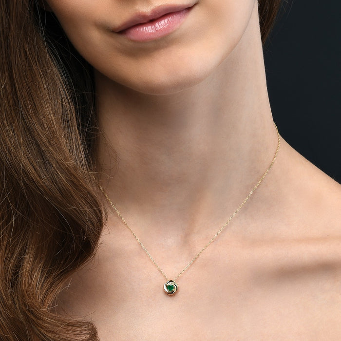Emerald Pendant Necklace 4mm Round Emerald 9K Yellow Gold