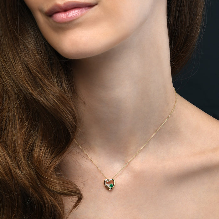 Heart Emerald Pendant Necklace with 0.07ct Diamonds 9K Yellow Gold