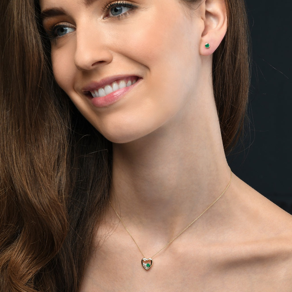 Heart Emerald Pendant Necklace with 0.07ct Diamonds 9K Yellow Gold