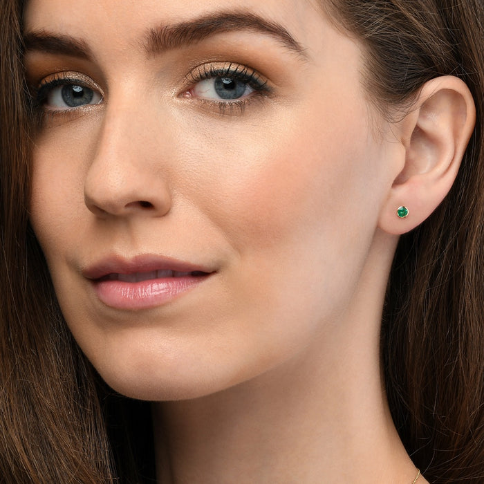Emerald Stud Earrings 3.8mm Bezel Set Emerald in 9K Yellow Gold