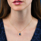 Gold Plated Sterling Silver Emerald Cut Blue Pendant Necklace