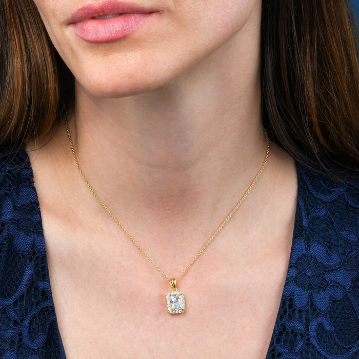 Gold Plated Sterling Silver Emerald Cut Cubic Zirconia Pendant Necklace
