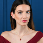 Gold Plated Sterling Silver Emerald Cut Red Pendant Necklace
