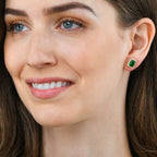 Gold Plated Sterling Silver Emerald Cut Green Halo Stud Earrings
