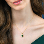 Gold Plated Sterling Silver Emerald Cut Green Pendant Necklace