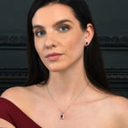 Sterling Silver Emerald Cut Pink Red Halo Stud Earrings