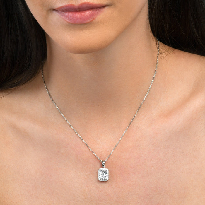 Sterling Silver Emerald Cut Cubic Zirconia Pendant Necklace