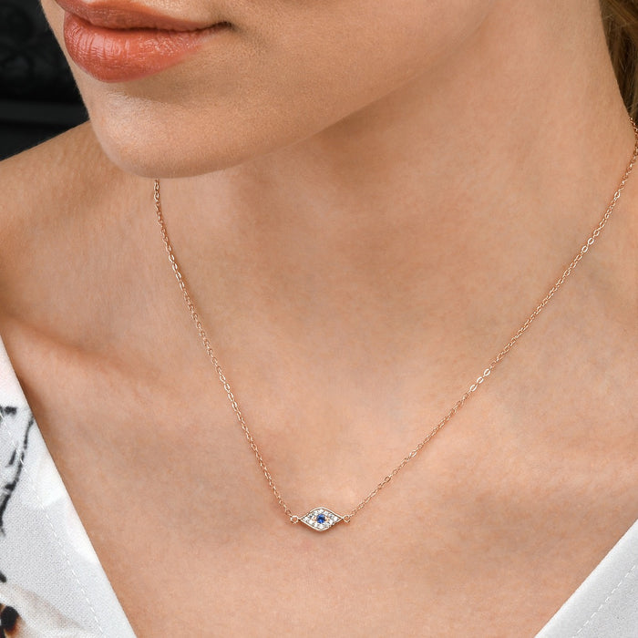 Rose Gold Plated Sterling Silver EVIL EYE Pendant Necklace with Cubic Zirconia