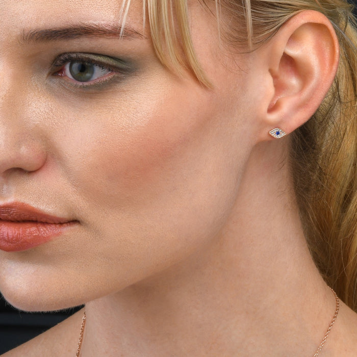 Rose Gold Plated Sterling Silver Evil Eye Earrings with Cubic Zirconia