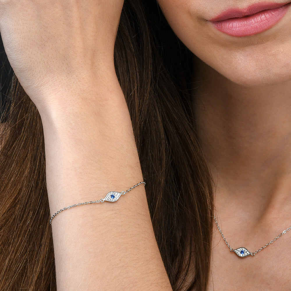 Sterling Silver EVIL EYE Bracelet with Cubic Zirconia